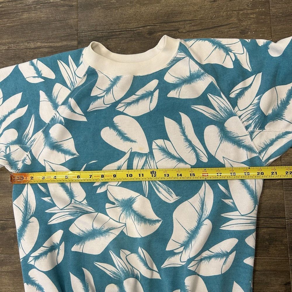 Vintage Floral All Over Print Sweatshirt Women NO SIZE‎ TAG Blue White - Picture 7 of 8